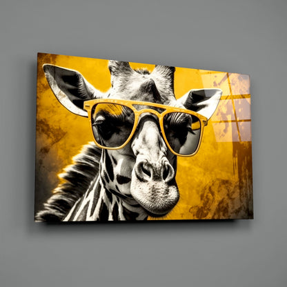 Mustard Giraffe Yellow Shades Glass Wall Art