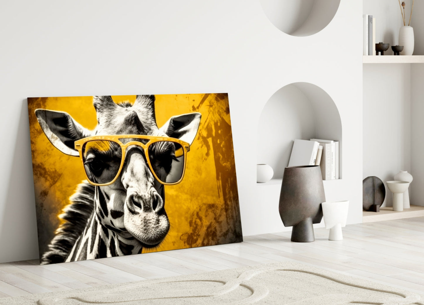 Mustard Giraffe Yellow Shades Glass Wall Art