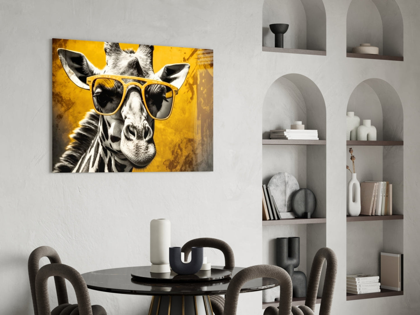 Mustard Giraffe Yellow Shades Glass Wall Art