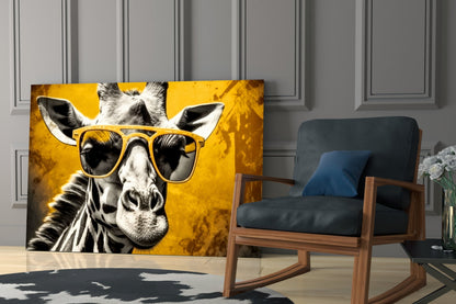 Mustard Giraffe Yellow Shades Glass Wall Art