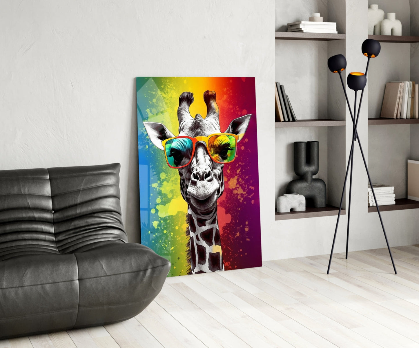 Rainbow Stripe Giraffe Glass Wall Art