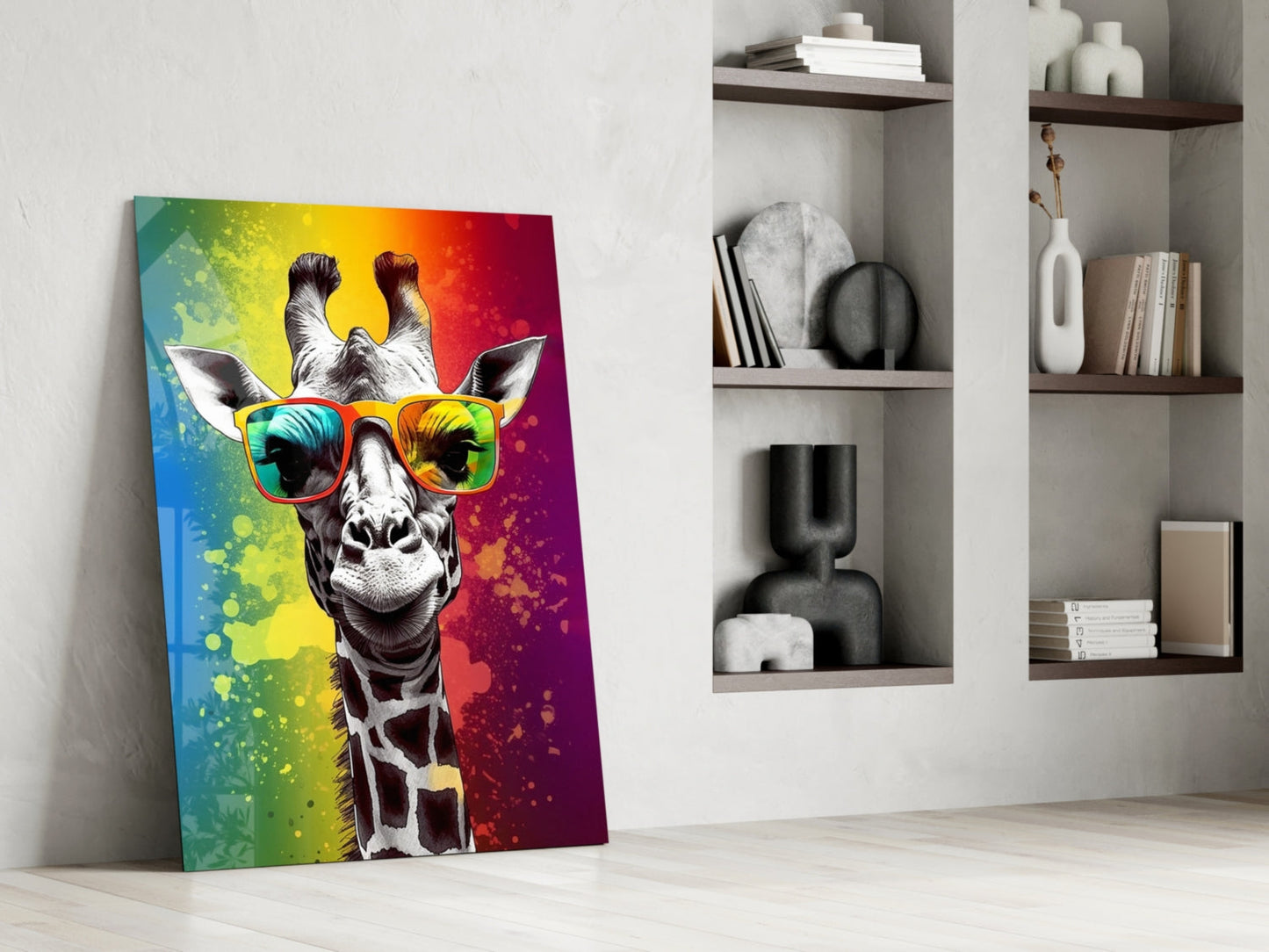 Rainbow Stripe Giraffe Glass Wall Art
