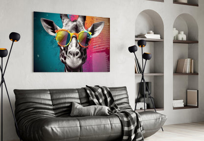 Color Block Giraffe Mirror Shades Glass Wall Art