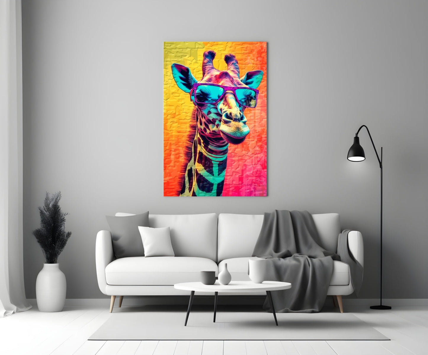 Neon Pop Giraffe Purple Shades Glass Wall Art