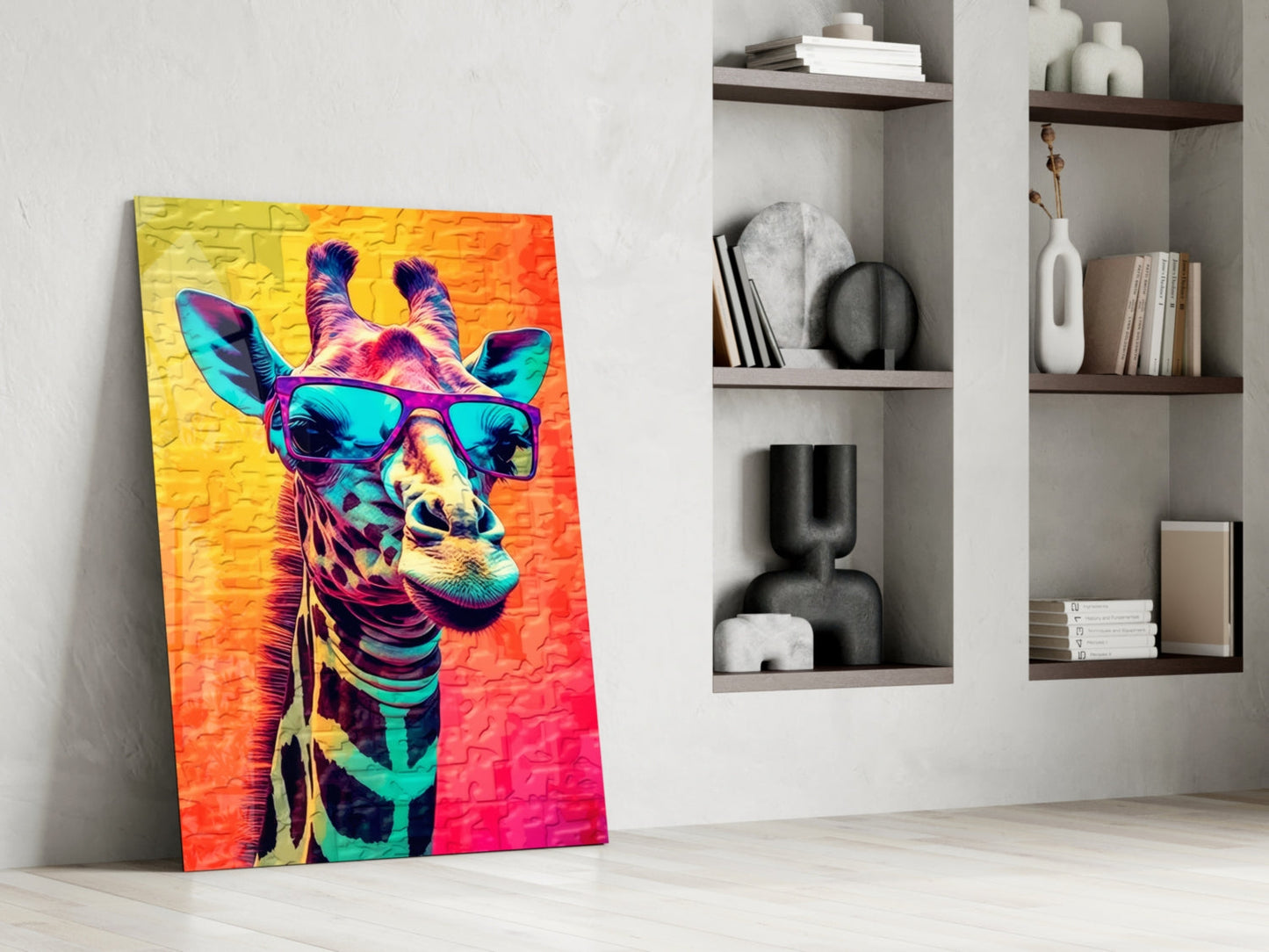 Neon Pop Giraffe Purple Shades Glass Wall Art