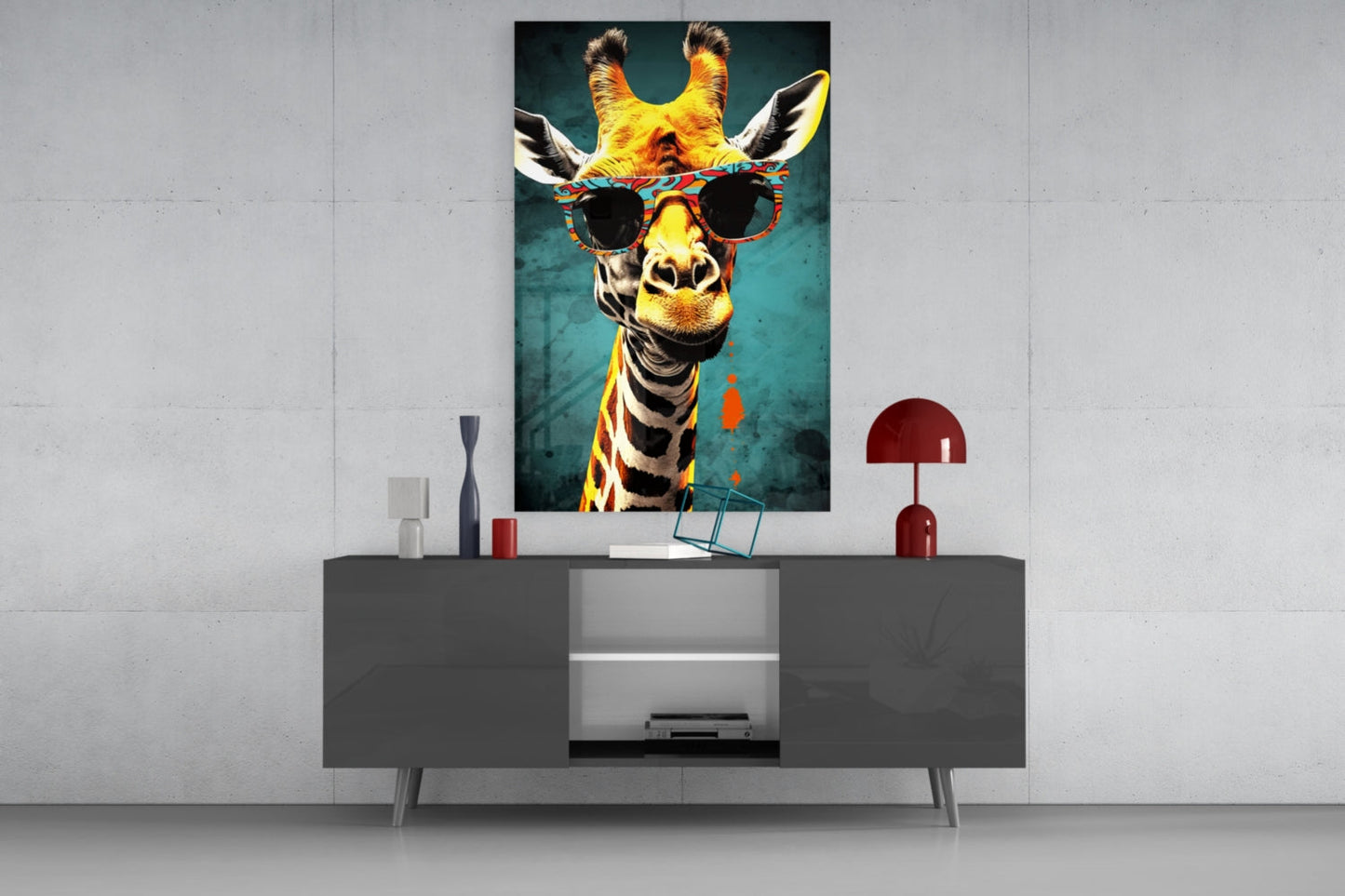 Paisley Shades Giraffe Dark Teal Glass Wall Art