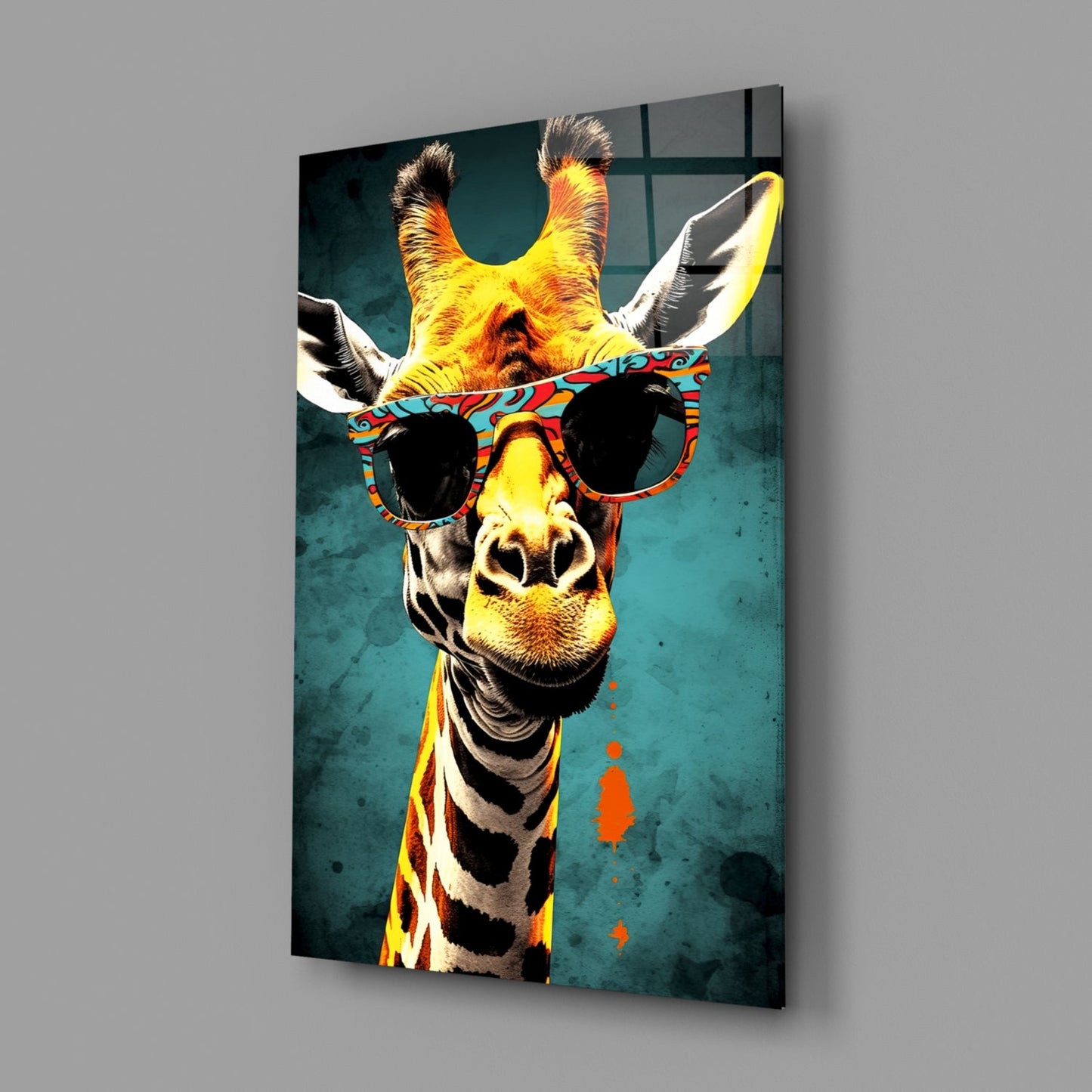 Paisley Shades Giraffe Dark Teal Glass Wall Art