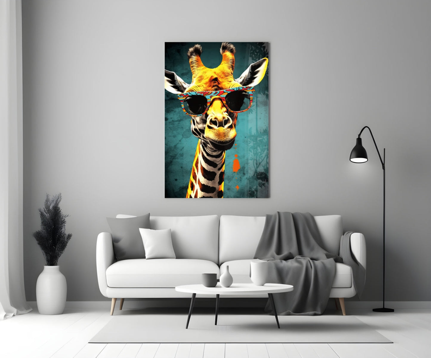 Paisley Shades Giraffe Dark Teal Glass Wall Art
