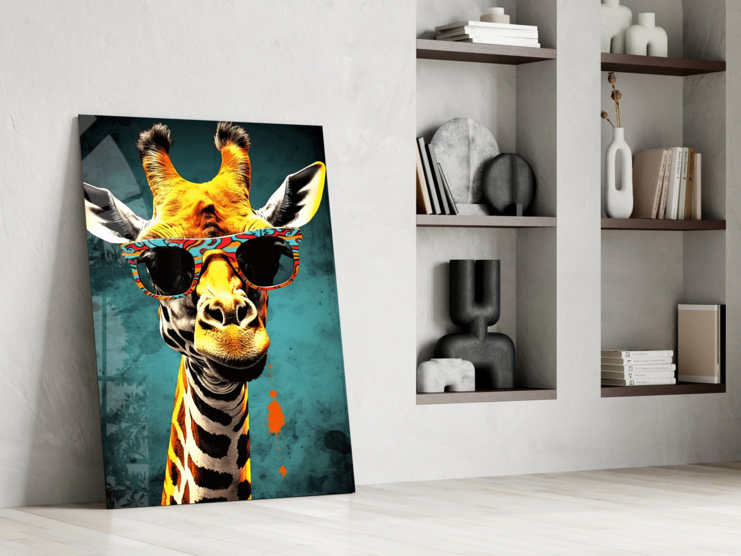Paisley Shades Giraffe Dark Teal Glass Wall Art