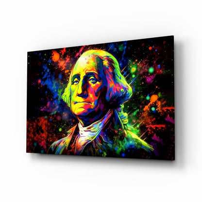 Neon Splatter George Washington Glass Wall Art