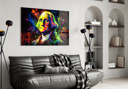 Neon Splatter George Washington Glass Wall Art