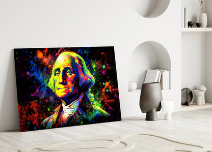 Neon Splatter George Washington Glass Wall Art