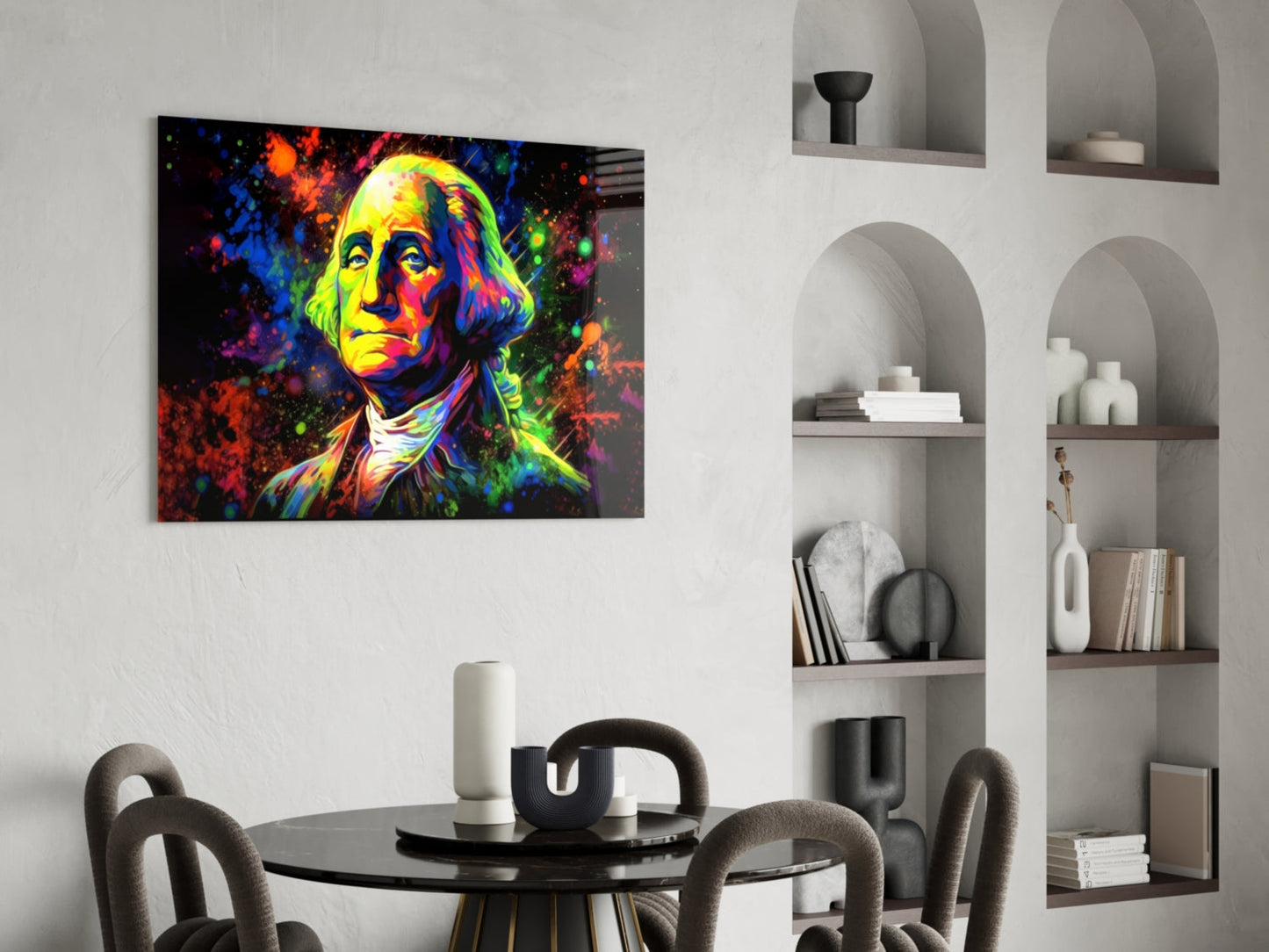 Neon Splatter George Washington Glass Wall Art