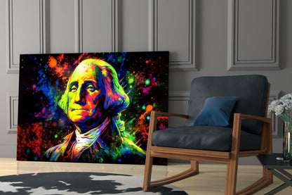 Neon Splatter George Washington Glass Wall Art