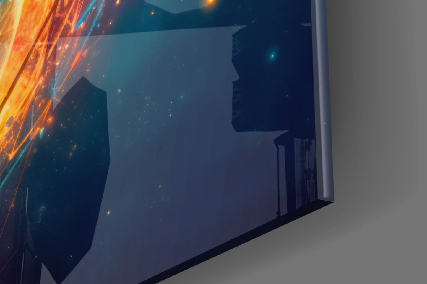 Fiery Orbit Blue Earth Globe Glass Wall Art