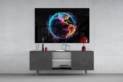 Neon Rim Americas Globe Glass Wall Art