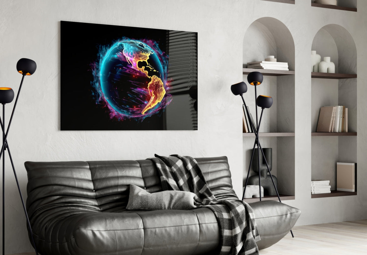 Neon Rim Americas Globe Glass Wall Art