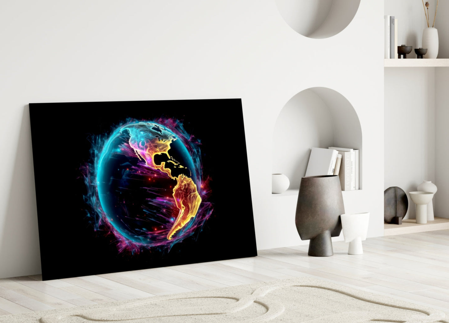Neon Rim Americas Globe Glass Wall Art
