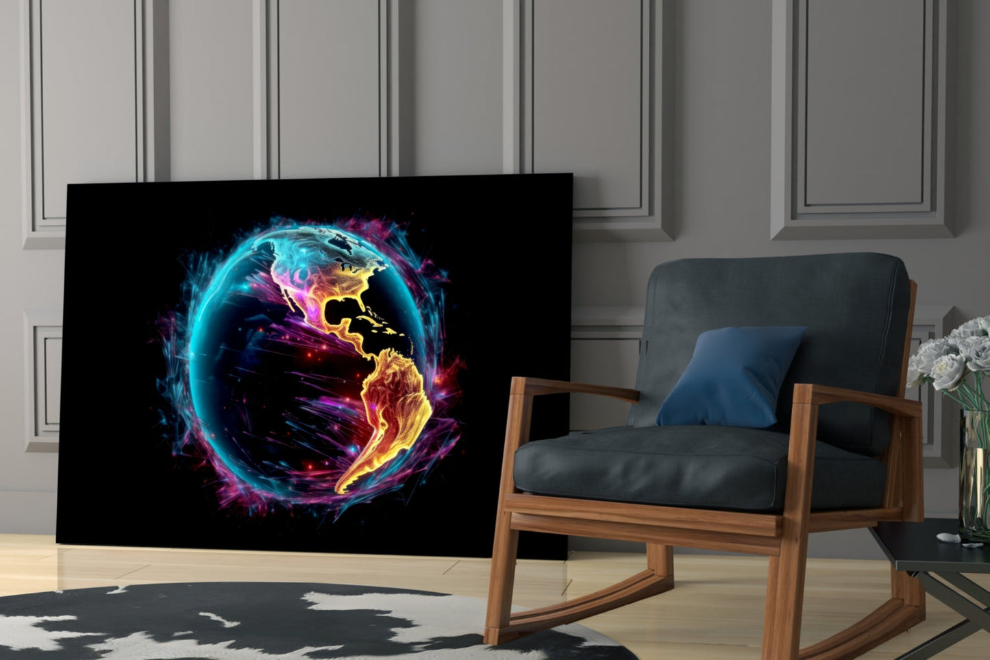 Neon Rim Americas Globe Glass Wall Art