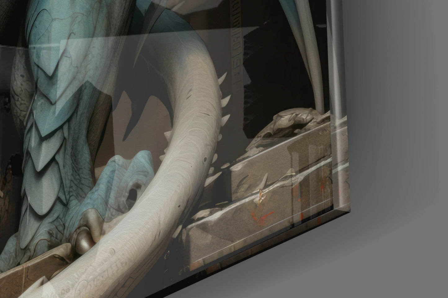 Icy Blue Scaled Dragon Glass Wall Art
