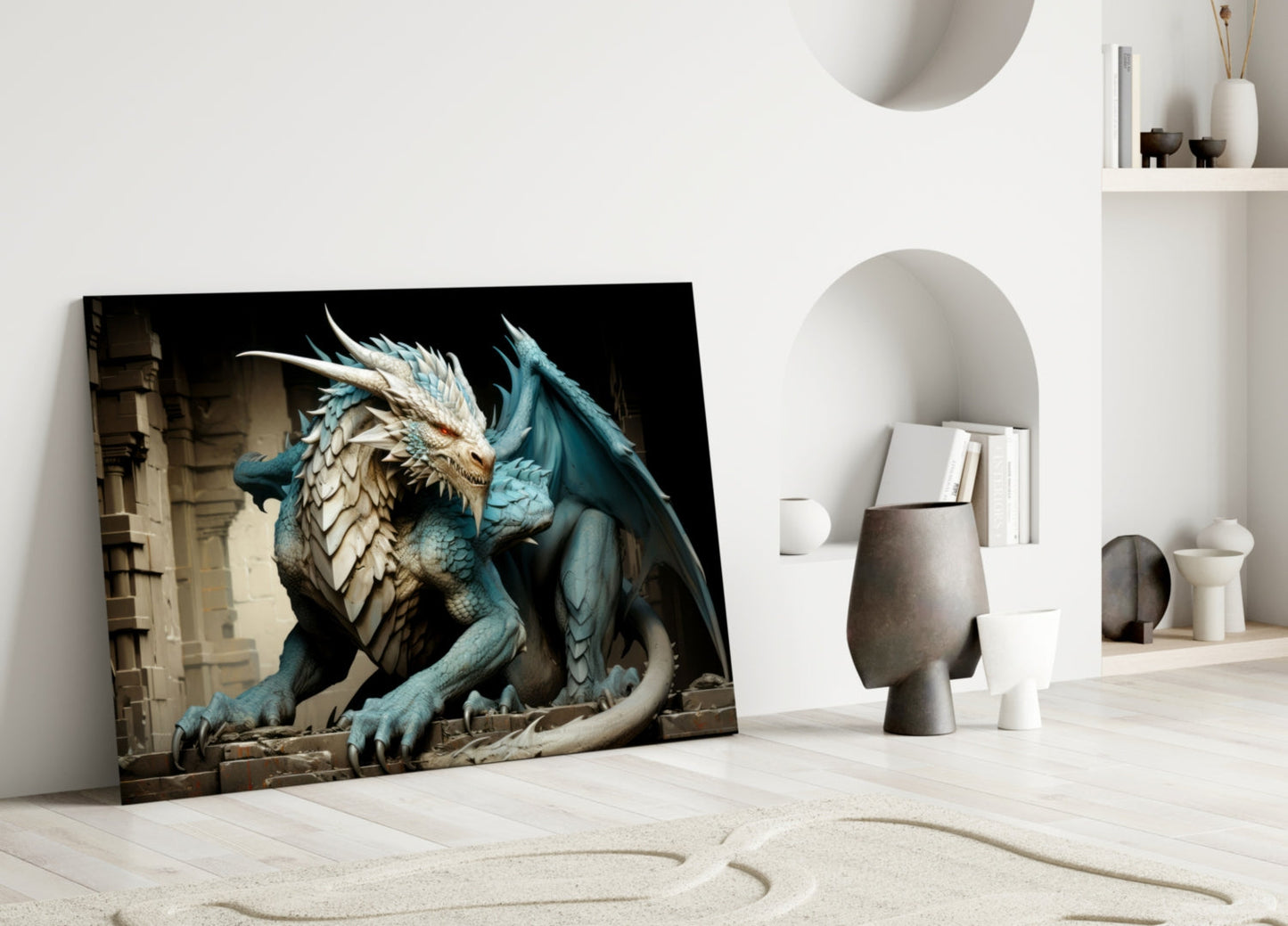 Icy Blue Scaled Dragon Glass Wall Art