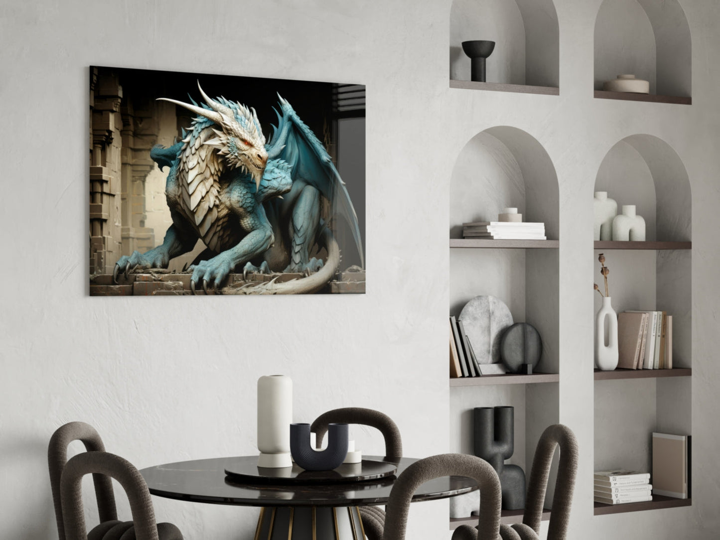 Icy Blue Scaled Dragon Glass Wall Art