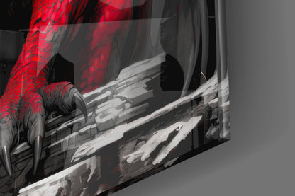 Crimson Red Winged Dragon Glass Wall Art