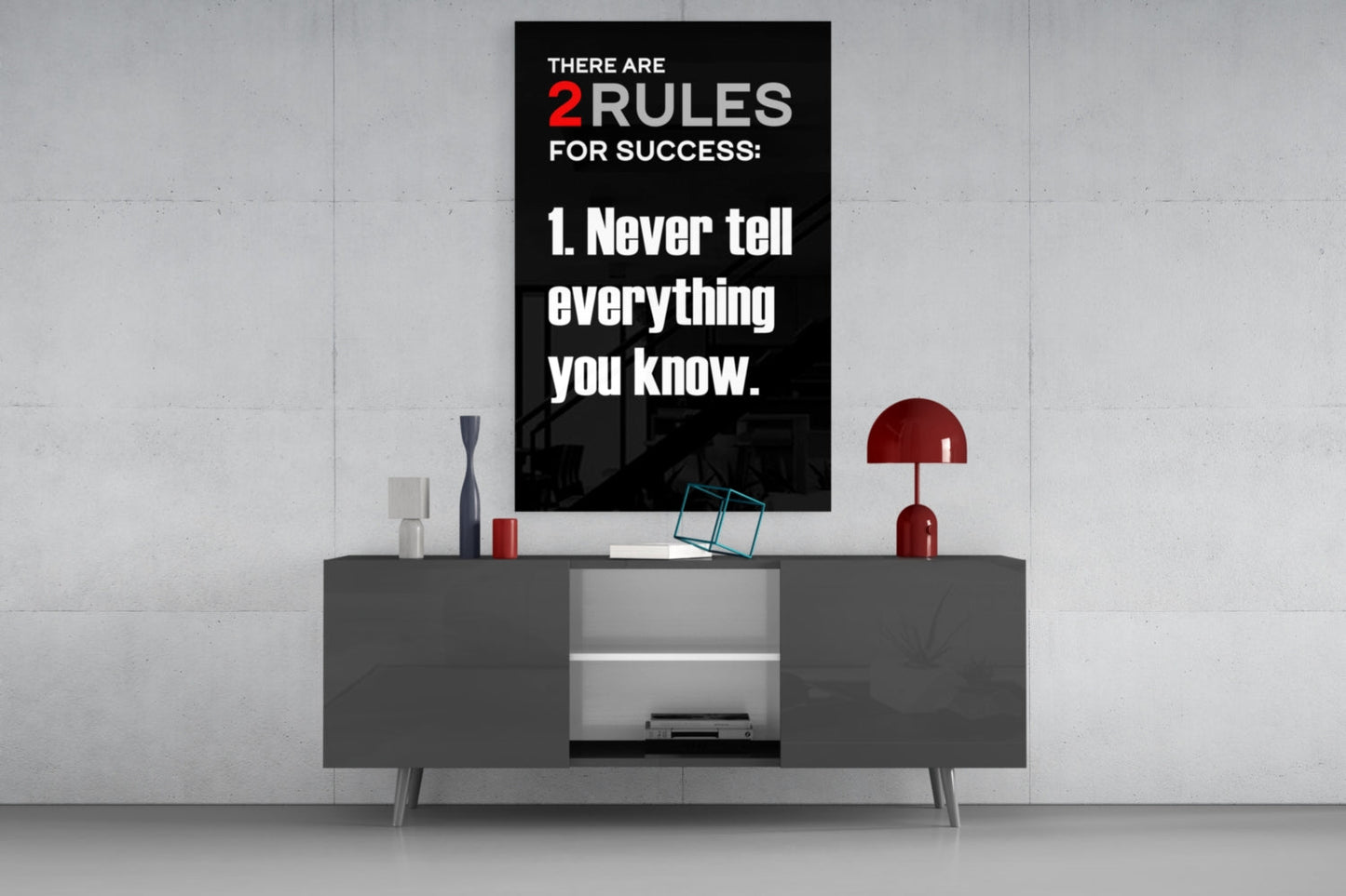 Two Rules For Success Black Typography Glass Wall Art