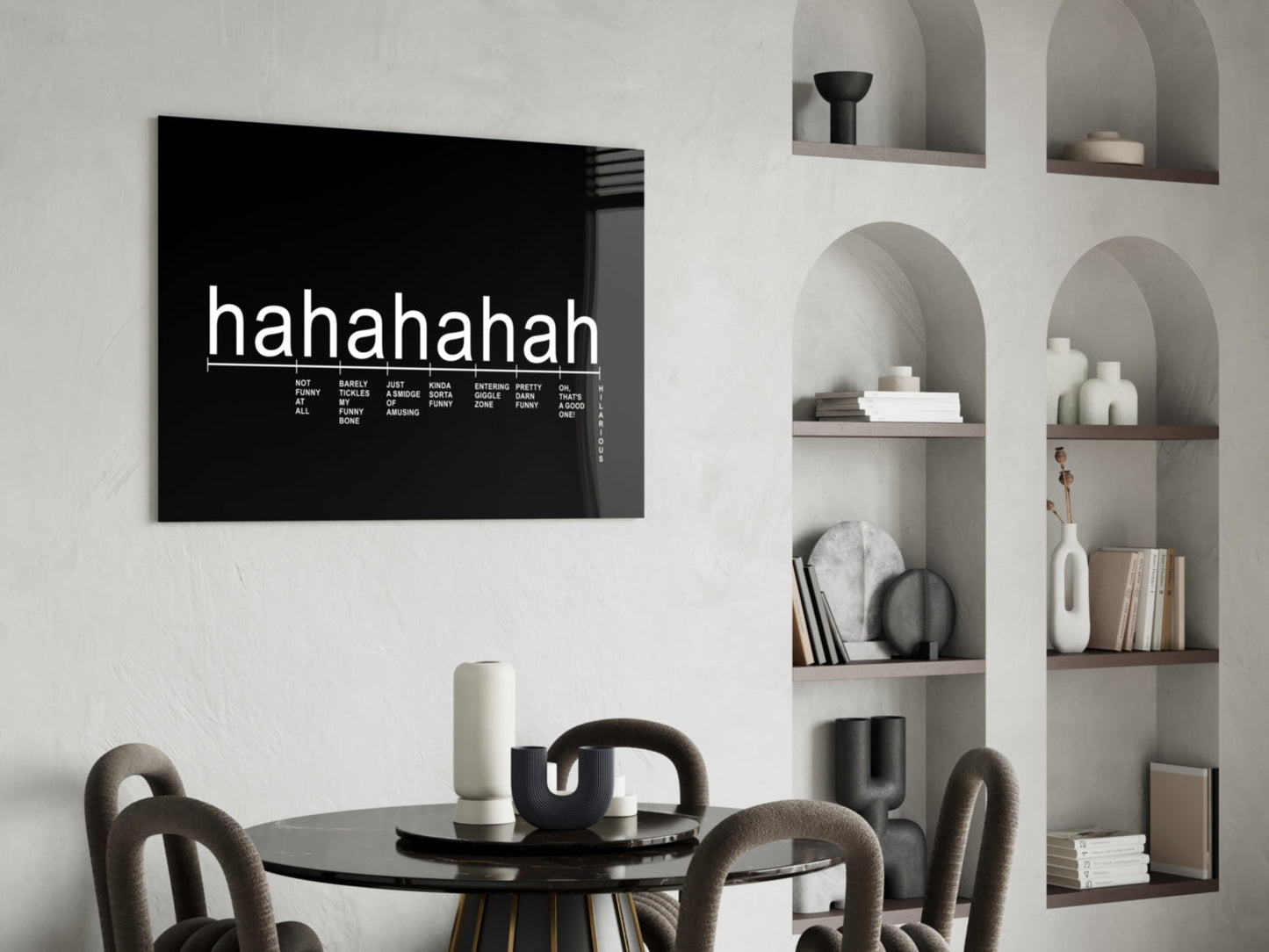 Black Background Laughter Scale Glass Wall Art