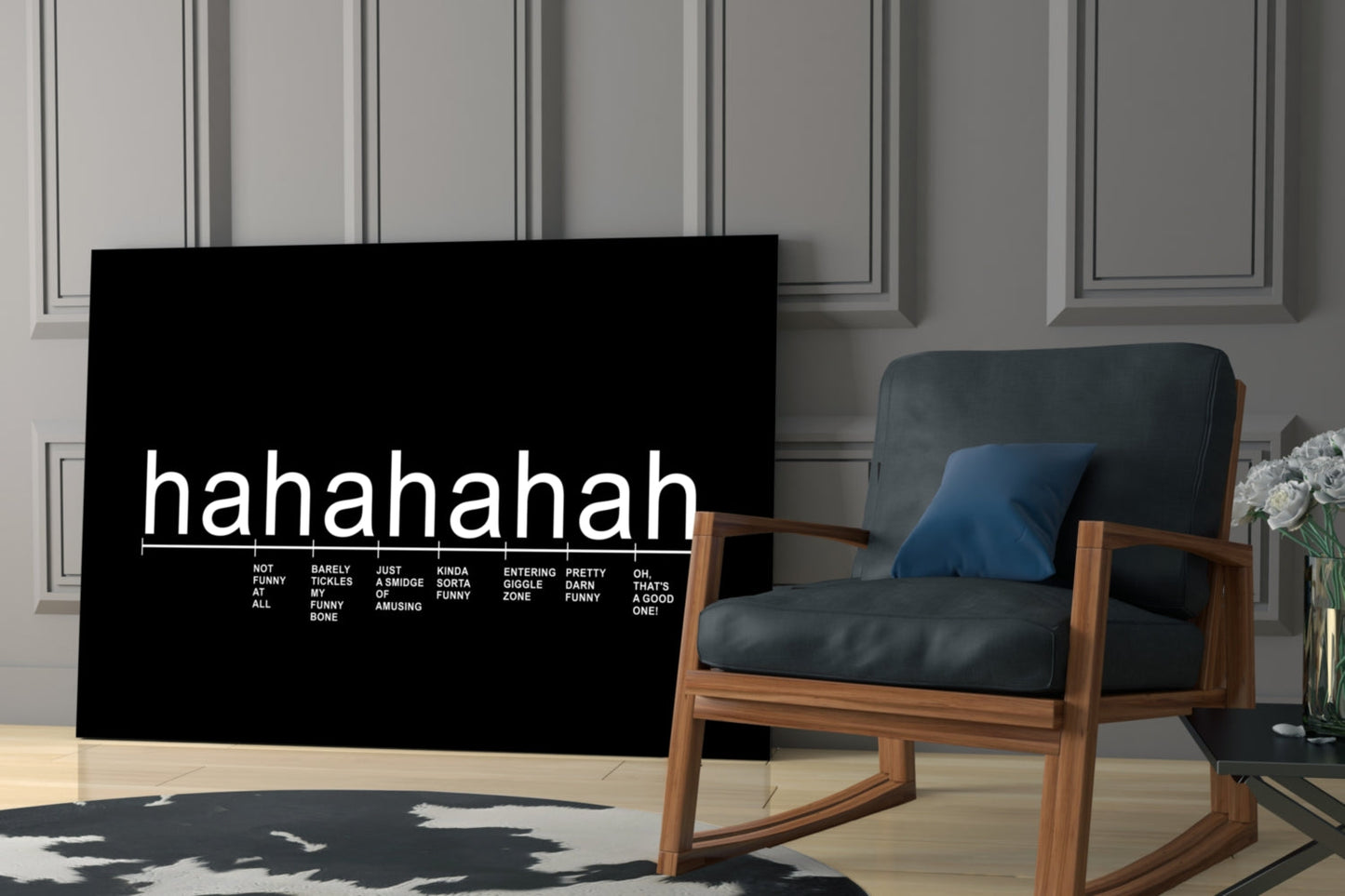 Black Background Laughter Scale Glass Wall Art