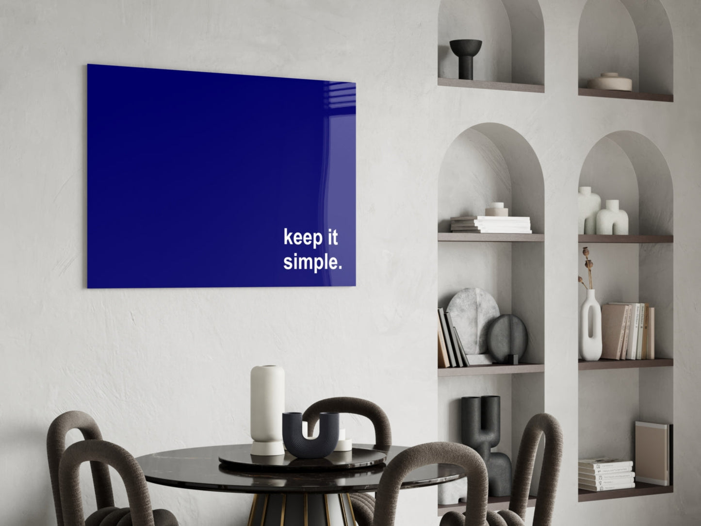 Keep It Simple Navy Blue Slogan Glass Wall Art