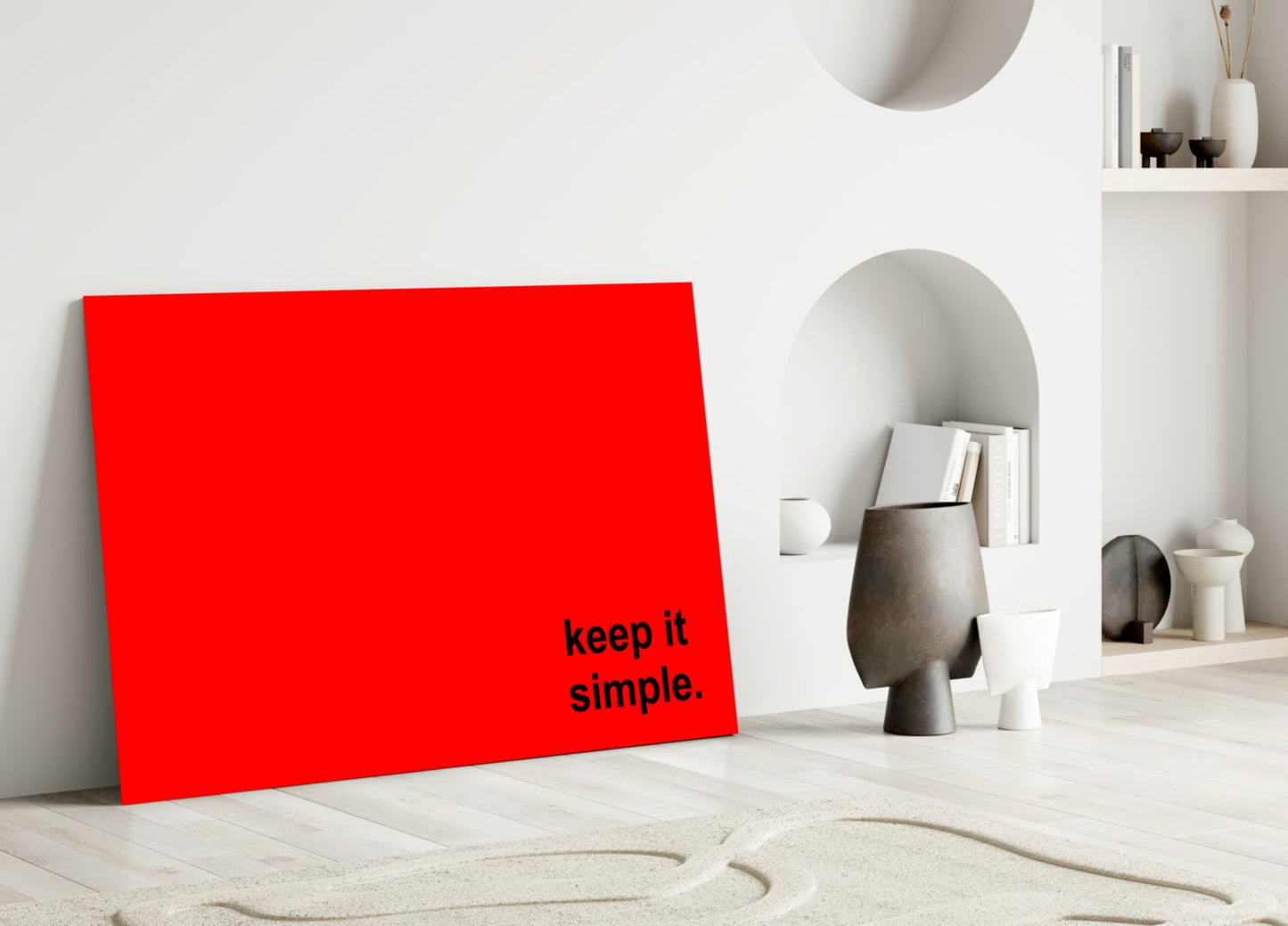 Keep It Simple Red Black Letters Glass Wall Art