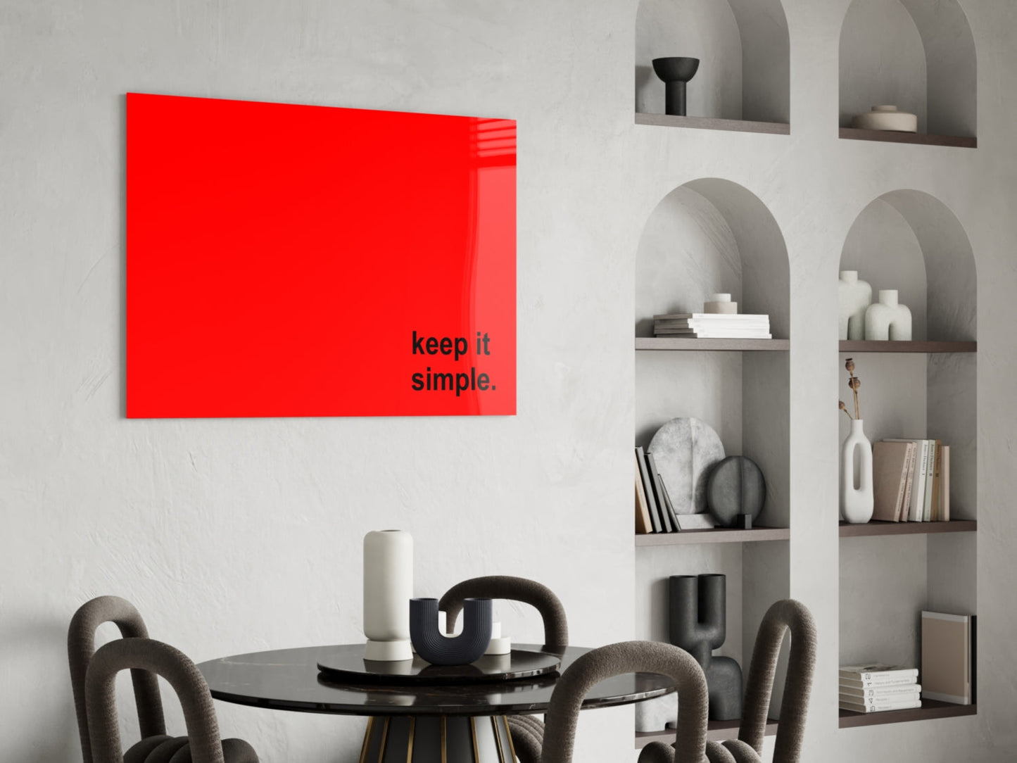 Keep It Simple Red Black Letters Glass Wall Art