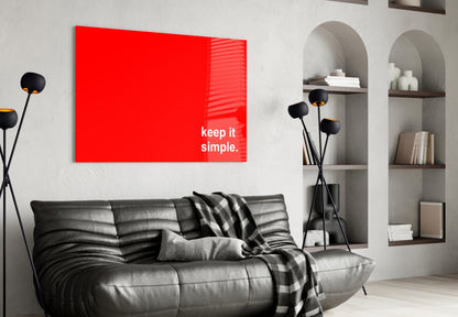 Keep It Simple Red White Letters Glass Wall Art