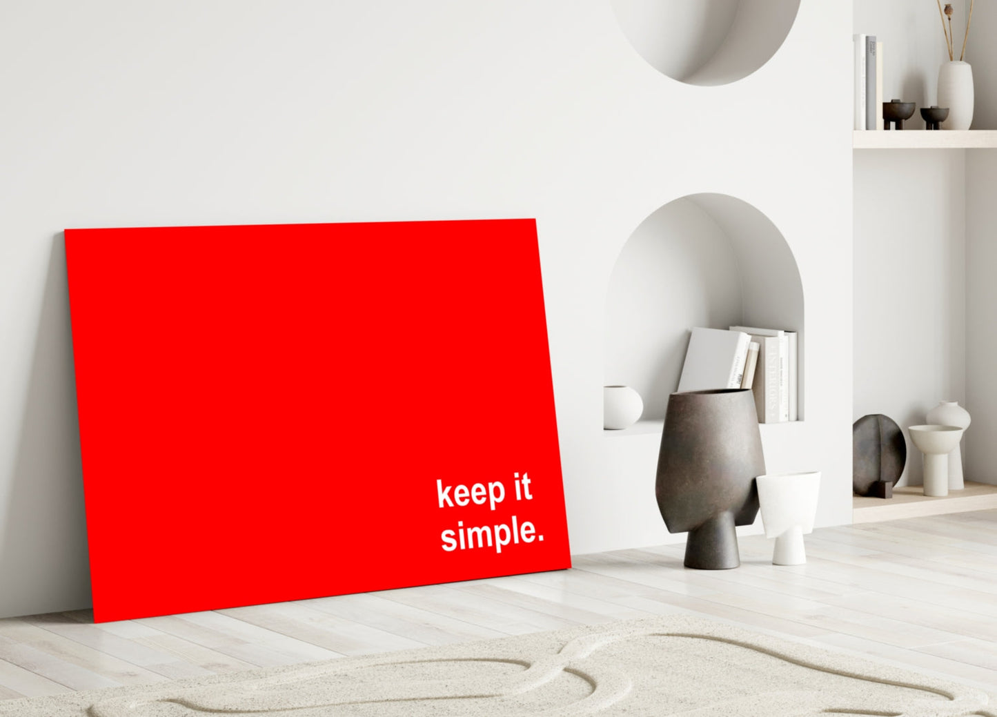 Keep It Simple Red White Letters Glass Wall Art