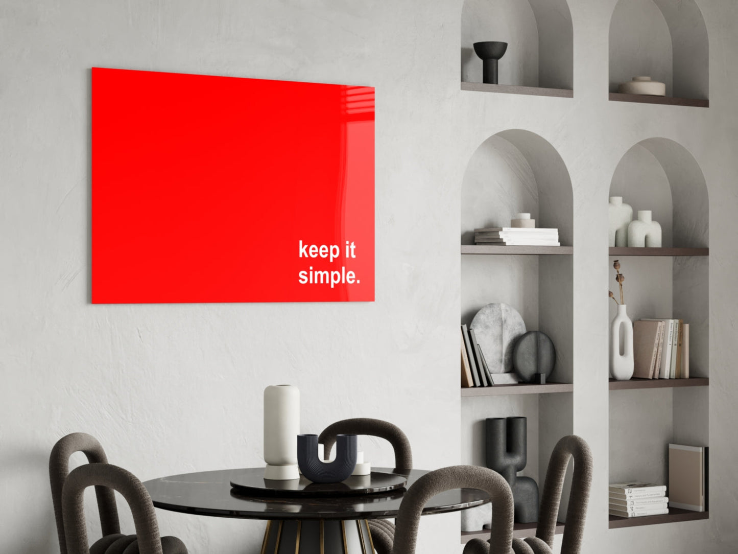 Keep It Simple Red White Letters Glass Wall Art