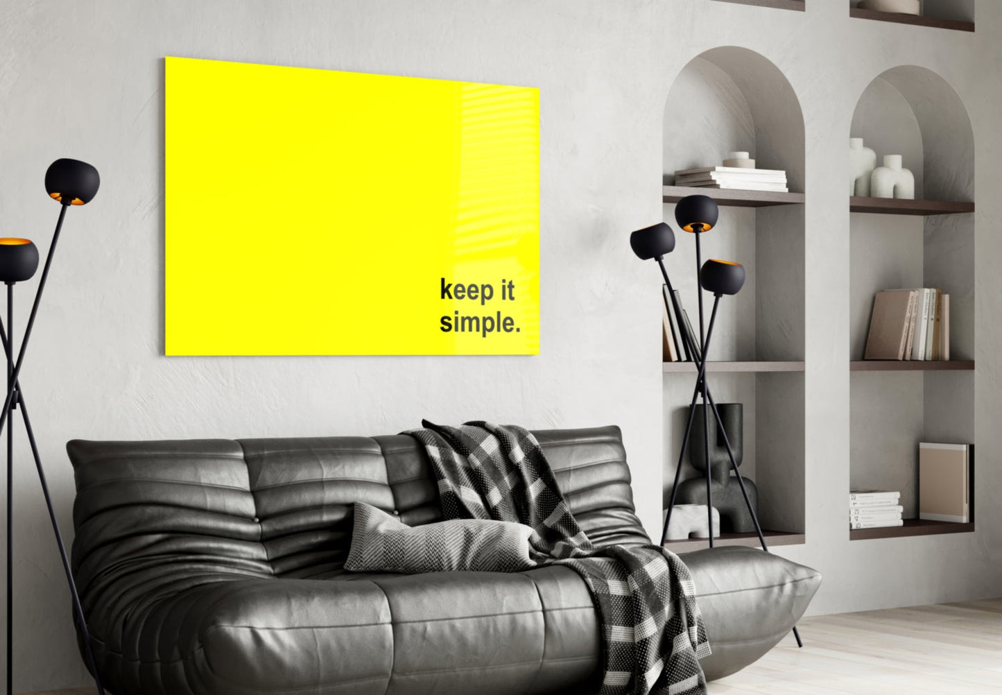 Keep It Simple Bright Yellow Slogan Glass Wall Art