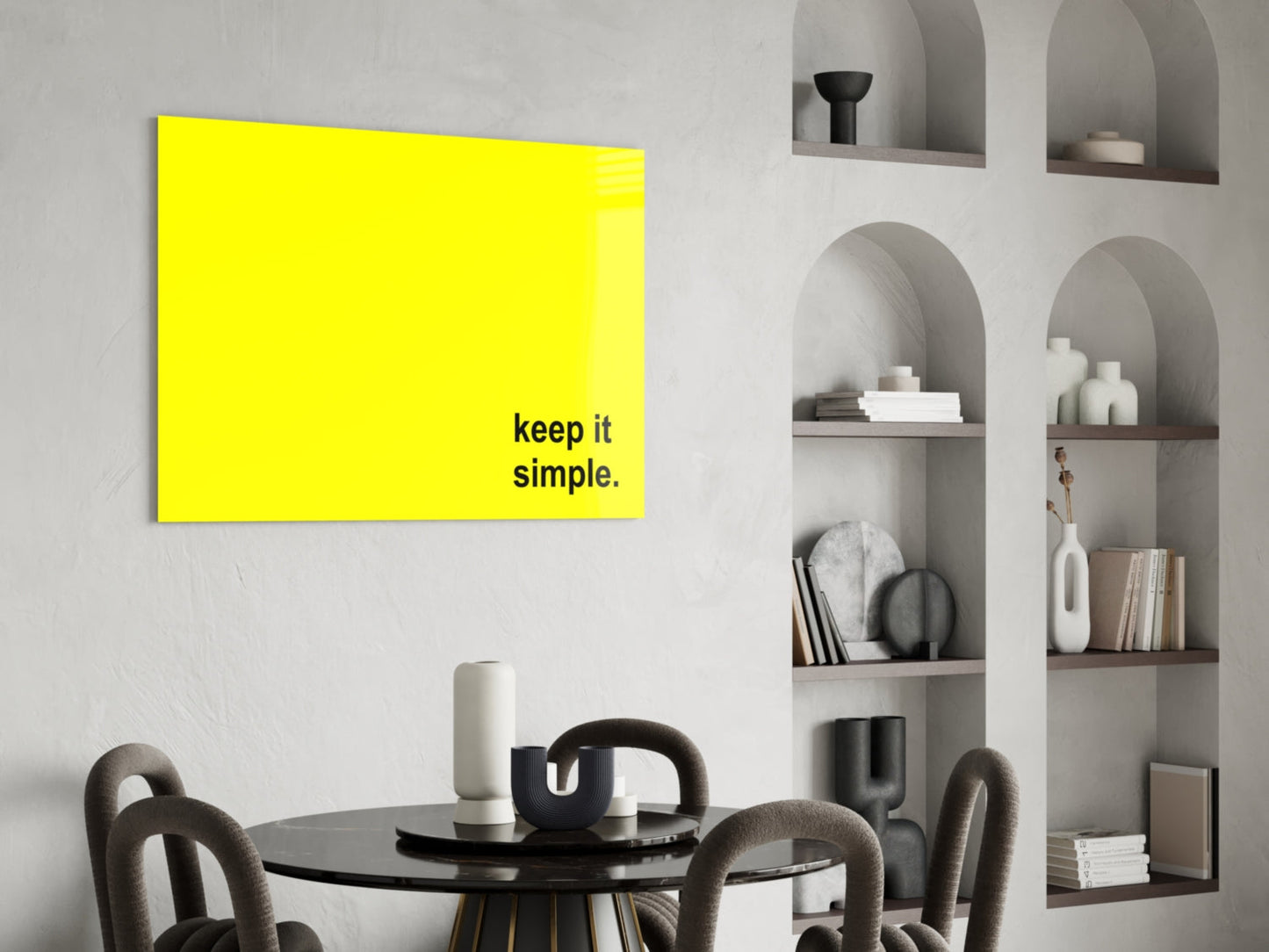 Keep It Simple Bright Yellow Slogan Glass Wall Art