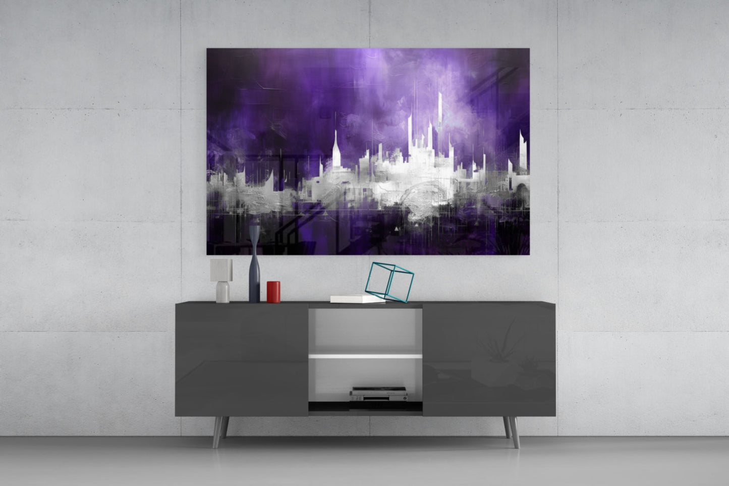 Purple Mist Abstract Skyline Glass Wall Art