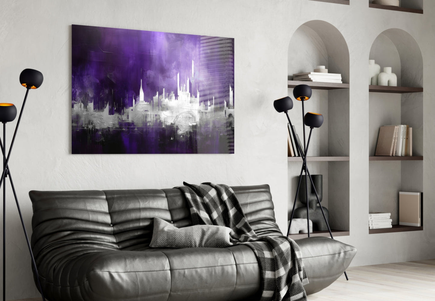 Purple Mist Abstract Skyline Glass Wall Art