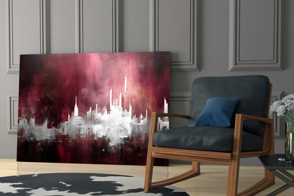 Crimson Mist Abstract Skyline Glass Wall Art