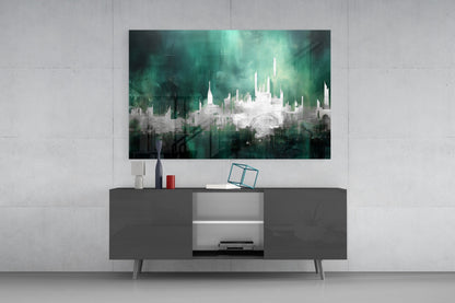 Emerald Mist Abstract Skyline Glass Wall Art