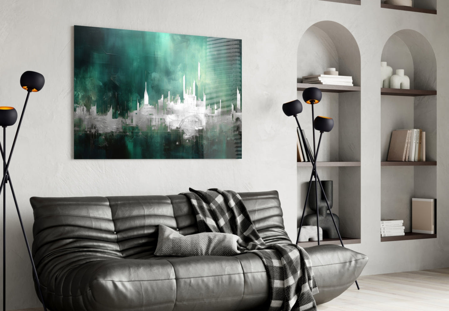 Emerald Mist Abstract Skyline Glass Wall Art