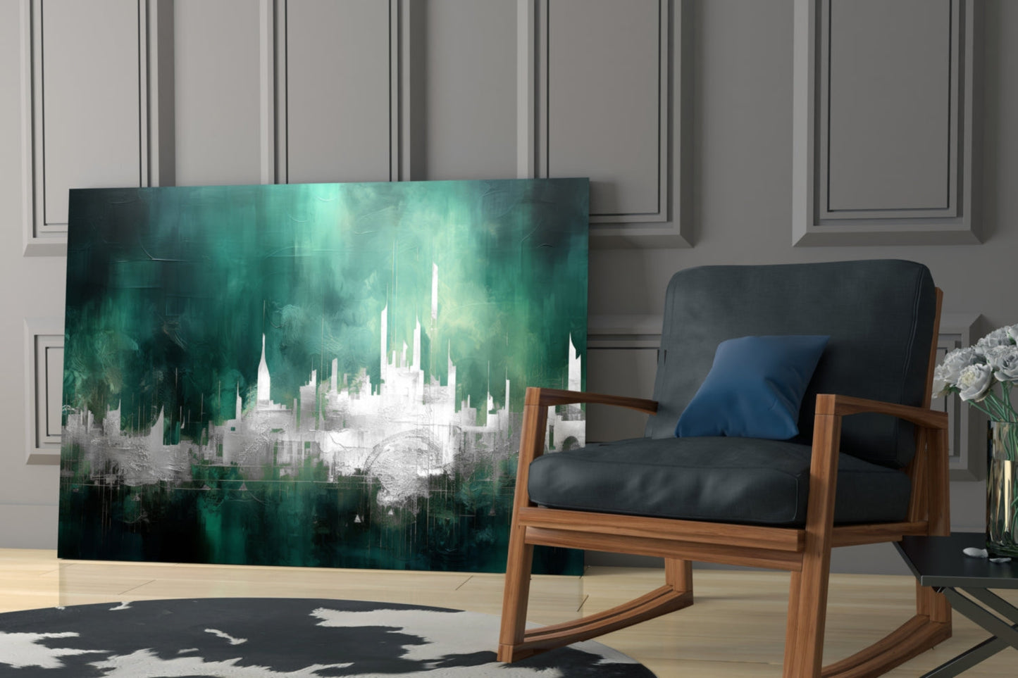 Emerald Mist Abstract Skyline Glass Wall Art
