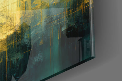 Golden Skyline Teal Mist Glass Wall Art