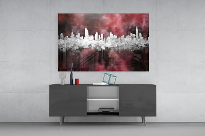 Burgundy Reflected City Glass Wall Art