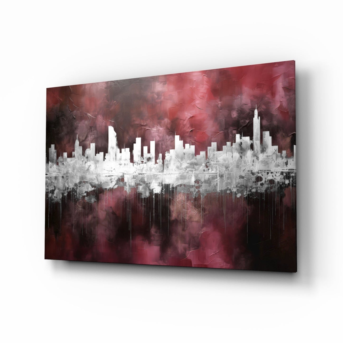 Burgundy Reflected City Glass Wall Art