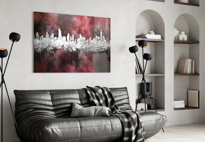 Burgundy Reflected City Glass Wall Art