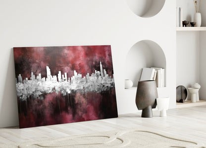 Burgundy Reflected City Glass Wall Art