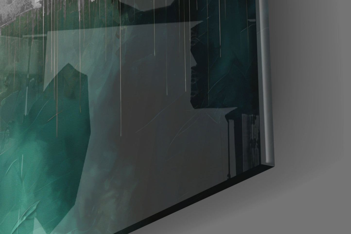 Teal Reflected City Skyline Glass Wall Art